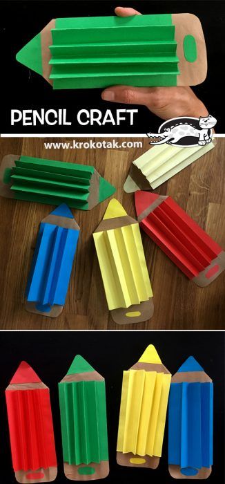 the instructions for how to make an origami pencil craft with colored construction paper