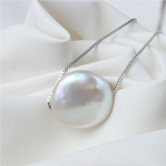 12-15mm Large Coin Pearl Pendant, Floating Coin Pearl Pendant Necklace, Wedding Pearl Necklace Jewel White Gold Jewelry With Pearl Pendant, Pearl Necklace With Round Pearl Charm Pendant, Pearl White Pearl Necklace With Round Pendant, White Gold Pearl Necklace With Round Beads Pendant, Pearl Drop Round Necklace, Pearl Charm Round Necklace For Anniversary, Pearl Drop Necklace With Round Pearls, Round Pearl Charm Necklace For Anniversary, White Round Pearl Necklace In Minimalist Style