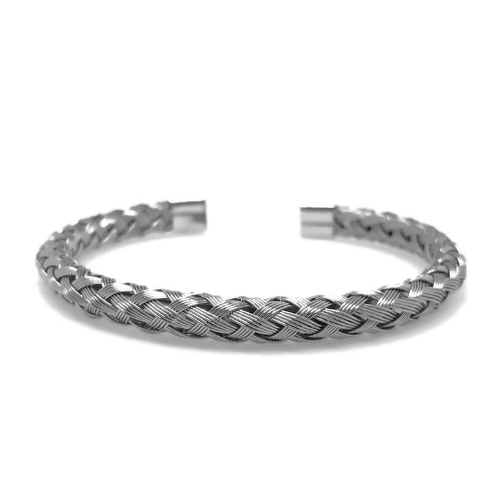 A unique piece of handmade jewelry that is super easy to put on and very comfortable You will love this amazing bracelet crafted from 5 small stainless steel wires braided in a spiral pattern. The smooth 1/4 inch wide braid is finished at each end with with rounded stainless steel caps to ensure nothing will catch on your clothes or scratch your skin. The round braid design makes the bracelet flexible which allows you to easily expand the opening while maintaining its shape. In total the length Adjustable Stainless Steel Braided Bangle Bracelet, Adjustable Stainless Steel Braided Bracelet, Adjustable Silver Stainless Steel Braided Bracelet, Adjustable Hypoallergenic Sterling Silver Bracelet, Everyday Stainless Steel Braided Bracelet, Nickel-free Silver Friendship Bracelet, Adjustable Silver Stainless Steel Bracelets, Trendy Silver Metal Braided Bracelets, Trendy Silver Braided Metal Bracelet