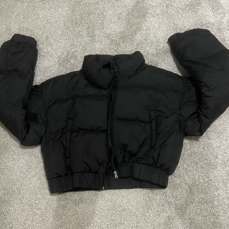 Never Worn Didn’t Come With A Tag But It’s A M Black Spring Puffer Jacket With Pockets, Black Puffer Jacket For Fall Streetwear, Trendy Black Puffer Jacket For Streetwear, Trendy Black Puffer Jacket For Outdoor, Black Puffer Jacket For Winter, Black Puffer Jacket For Spring Outdoor, Black Puffer Jacket With Pockets For Fall, Trendy Black Puffer Jacket With Pockets, Black Fitted Puffer Jacket, Casual Style