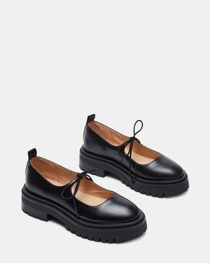 LANDON Black Leather Lug Sole Mary Jane Loafer | Women's Loafers – Steve Madden Cute Black Work Shoes, Steve Madden Landon, Women's Sneakers 2023, Cool Work Shoes, Steve Madden Mary Janes, Trending Shoes 2024 Women, Women’s Work Shoes, Work Shoes Winter, Spring Shoes For Women