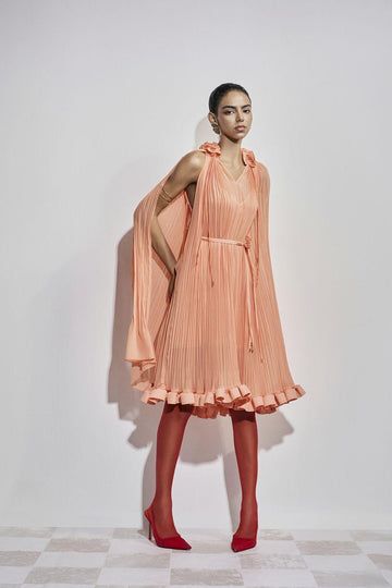 Carnation Drop Waist V-Neck Chiffon Midi Dress | MEAN BLVD Silk V-neck Summer Cocktail Dress, Feminine Evening Chiffon Dress With V-neck, Spring Pre-draped Flowy Dress, Spring Pre-draped Chiffon Dress, Pleated Chiffon Evening Dress For Spring, Spring Chiffon V-neck Dress For Wedding Guest, Chic V-neck Chiffon Cocktail Dress, Spring Wedding Guest Georgette Dress, Spring Wedding Guest Chiffon Dress V-neck