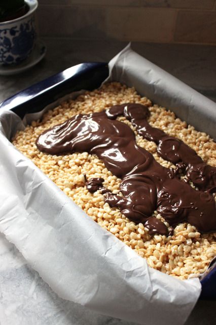 chocolate frosting on top of cereal in a blue and white dish next to a potted plant