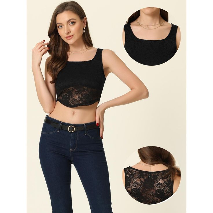 Elevate your evening ensemble with the Allegra K Women's Sleeveless Semi-Sheer Floral Lace Crop Tank Top. Perfect for parties and clubbing, this exquisite piece showcases a delicate floral lace design that subtly plays with transparency to offer a hint of allure.

- Material: Floral lace
- Color: Black
- Size: X-Large
- Gender: Female
- Age Group: Adult

This top pairs seamlessly with fitted trousers or short skirts, creating a sophisticated yet seductive look. Its semi-sheer construction and in Tank Tops Black, Crop Top Sleeveless, Black Crop Top Tank, Tops Black, Fitted Trousers, Lace Crop Tops, Sleeveless Crop Top, Top Sleeveless, High Waisted Trousers