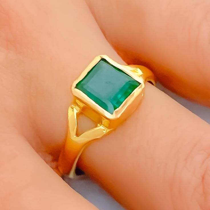 Tasteful 22K Gold 2.5CT Emerald Ring Classic Gold Square Cut Emerald Ring, Yellow Gold Emerald Ring With Rectangular Stone For Gift, Gold Square Cut Emerald Ring With Gemstone, Elegant 22k Gold Green Ring, Square Cut Emerald Rings In Gold, Gold Rectangular Emerald Ring For May Birthstone, Elegant Rectangular Emerald Signet Ring, Square Cut Emerald Gold Rings, Luxury Gold Emerald Ring For May Birthstone