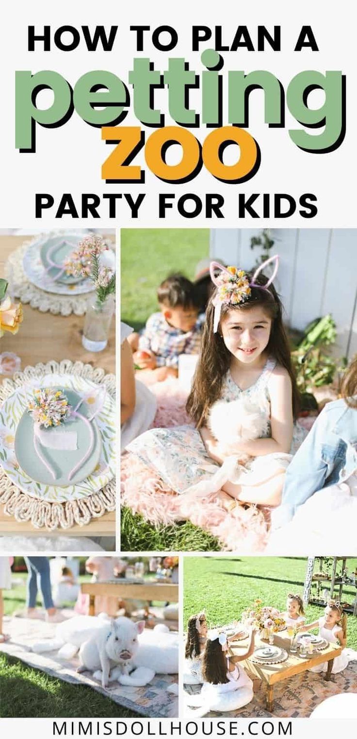 how to plan a petting zoo party for kids with pictures and text overlay