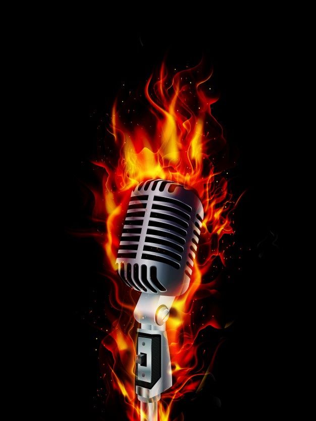 an old fashioned microphone on fire