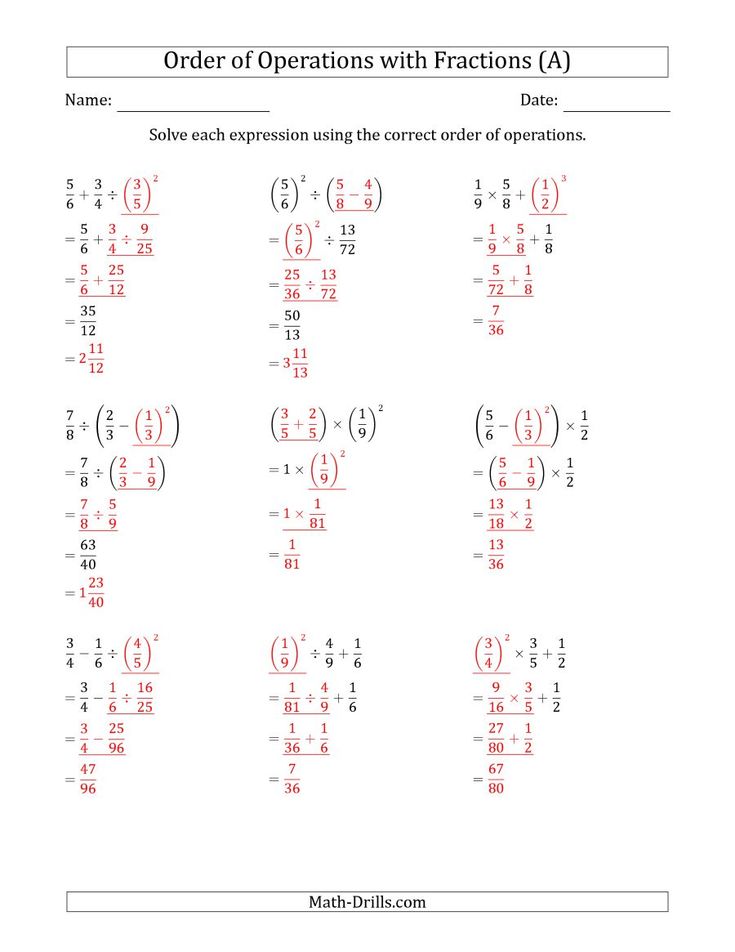 the order of operations worksheet with fractions and exponents on it