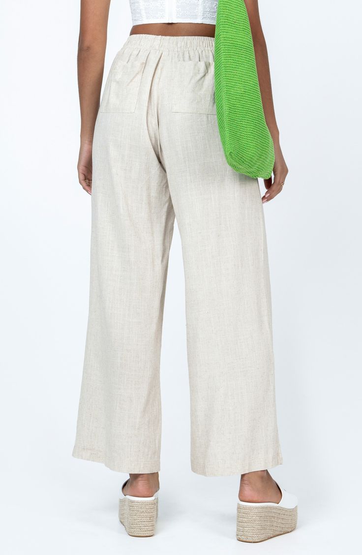 Look forward to the sunnier seasons even more in these breathable cotton and linen pants boasting a comfy drawstring waist. Elastic/drawstring waist Back patch pockets 55% cotton, 45% linen Machine wash, line dry Imported Relaxed Cotton Bottoms For Vacation, Relaxed Cotton Pants For Vacation, Relaxed Cotton Beach Bottoms, Vacation Straight Cotton Pants, Comfortable Cotton Bottoms For Vacation, Vacation Cotton Pants With Elastic Waistband, Straight Leg Cotton Bottoms For Vacation, Cotton Straight Pants For Vacation, Straight Cotton Pants For Vacation