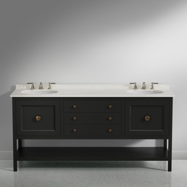 a double sink vanity with two faucets on each side