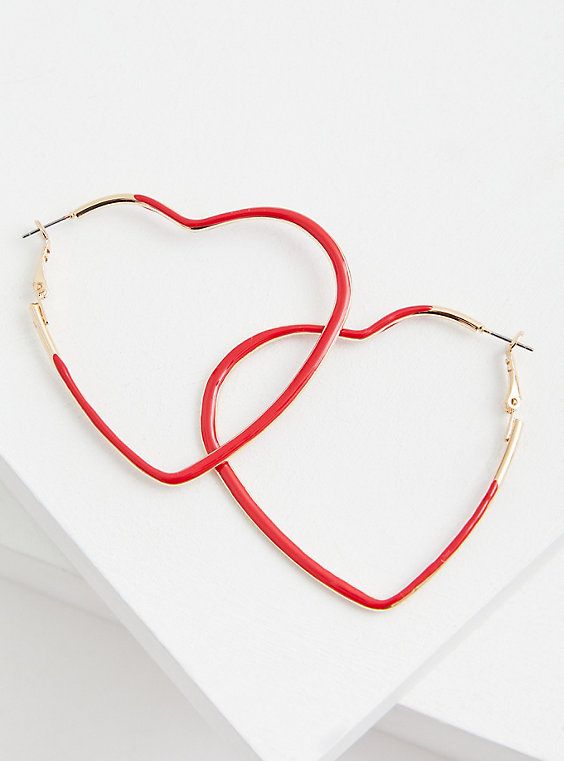 Take your hoop game to the next level with these earrings shaped like hearts.   Lever back. Base metal . Imported. The best plus size women's red heart hoop earrings in red. Torrid is your destination for the freshest spring and summer styles. Trendy Small Hoop Jewelry For Valentine's Day, Trendy Hoop Earrings For Valentine's Day, Fun Hoop Earrings, Trendy Small Hoop Earrings For Valentine's Day, Trendy Hoop Jewelry For Valentine's Day, Trendy Open Heart Hoop Earrings For Valentine's Day, Trendy Valentine's Day Hoop Jewelry, Metal Hoop Earrings For Valentine's Day, Heart Graphic Jewelry For Valentine's Day