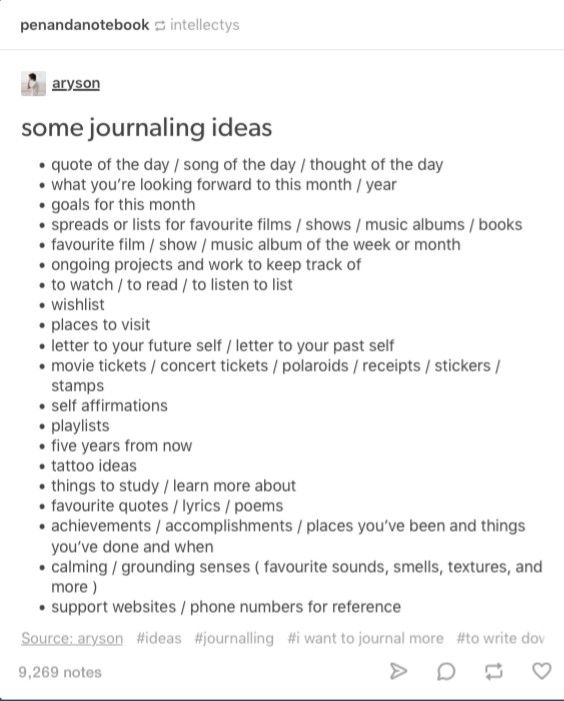 an instagram page with the words, some journal ideas