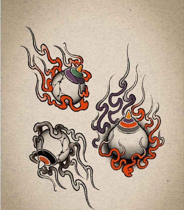 an old school tattoo design with flames coming out of the top and on to the bottom