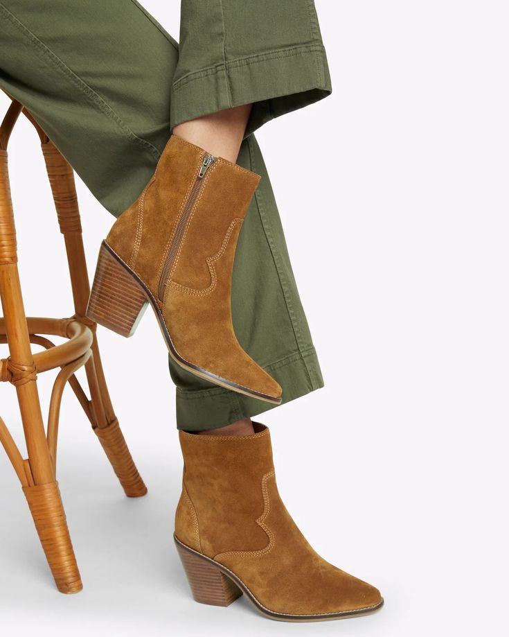 Our Randall Boot in Cognac Suede is the shoe equivalent of the pumpkin spice latte — you'll be counting down the days 'til fall. Unlike the PSL, though, this surprisingly comfy boot will be with you all winter long; you'll love it with skirts, dresses, jeans...  ======== Upper Material: Silky Cowsuede Outsole: 100% TPR Midi Dress Work, Equestrian Chic, Comfy Boot, Casual Date Night, Draper James, Casual Date, Mini Dress Casual, Pumpkin Spice Latte, Fall Collections