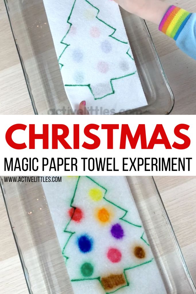 this christmas tree paper towel experiment is perfect for kids to make