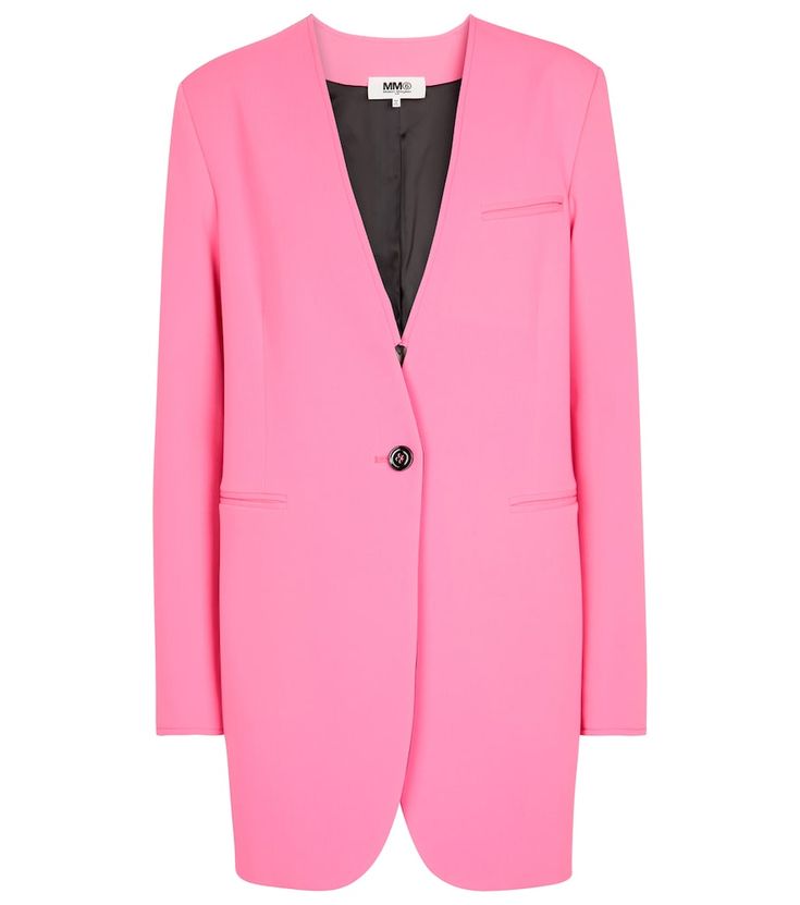 Collarless single-breasted blazer in pink Single Breasted Blazer, Crepe Blazer, Spring Knits, Suiting Fabric, Pink Room, Matching Pants, Pink Jacket, Mm6 Maison Margiela, Double Breasted Blazer