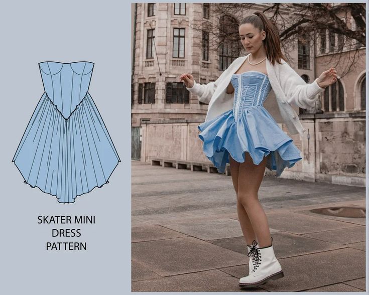 PATTERN Skater Mini Dress THISISKACHI - Etsy Norway Diy Skater Dress, Clothing Patterns Dresses, How To Make A Dress, Diy Mini Dress, Skater Dress Pattern, How To Make Dress, Mini Dress Sewing Pattern, Patterned Clothes, Sewing Patterns Dress