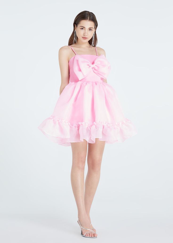 "SGinstar Kristy sweet pink bow mini dress cocktail party dress -Made to order for every sizes -For the perfect dress and fast ship please give me your size ( bust, waist and hips) -Please check my sizes chart before ordering -Dress made with polyester organza fabric -back size has a zipper -a straps can be take off -Color: more than 18 colors -Dry clean only SGinstar Size Guide UK4/US0/EU32/AU4 Bust 31\"(78cm.) Waist24\"(60cm.) Hips33\"(83.5cm.) UK6/US2/EU34/AU6 Bust32\"(80.5cm.) Waist25\"(63cm Party A-line Dresses With Bow, Cute Pink A-line Mini Dress, Cocktail A-line Mini Dress With Bow, Feminine Party Mini Dress With Bow, A-line Mini Dress With Bow For Prom, Feminine Mini Dress With Bow For Party, Pink Bow Mini Dress For Cocktail, Flirty Bow Mini Dress For Summer, Pink Cocktail Mini Dress With Bow