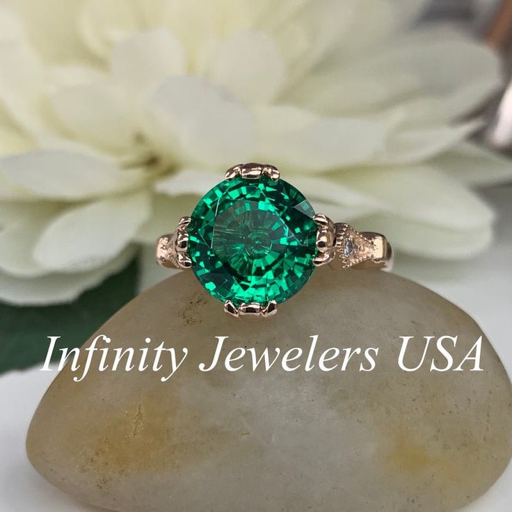 Art Deco Emerald Engagement Ring, Unique Emerald Ring, May Birthstone Ring, 14k Gold Ring, Rose Gold Engagement Ring, Gift For Her, #6227 #6227 #ArtDeco #RoseGold #GiftForHer #14kGoldRing #EmeraldRing #MayBirthstoneRing #EngagementRing #InfinityJewelersUSA #UniqueEmeraldRing Emerald Ring With Round Shape, Anniversary Emerald Ring With Center Stone, Oval Gia Certified Promise Jewelry, Emerald Round Band Jewelry For Anniversary, Gia Certified Round Stone Jewelry For Anniversary, Emerald Anniversary Jewelry, Round Band, Round Emerald Jewelry For Promise, Emerald Jewelry With Accent Stones In Round Band, Anniversary Emerald Round Band Jewelry