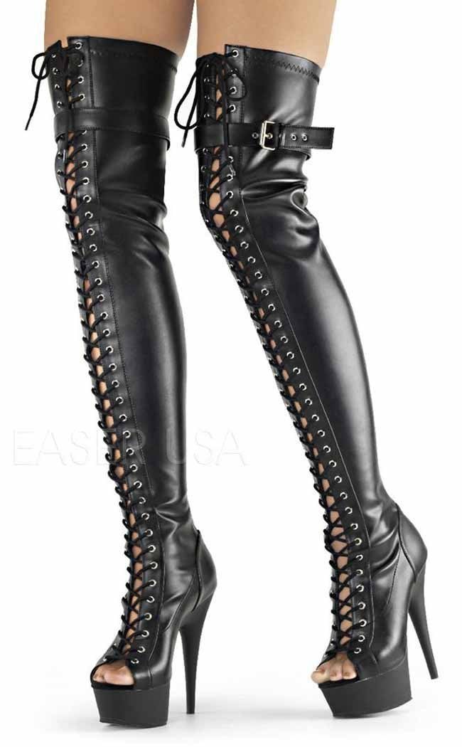 DELIGHT-3025 Black / Black Matte Thigh High Boots-Pleaser-Tragic Beautiful Thigh High Stiletto Boots, Heel Boots For Women, Chelsea Boots Heel, Thigh High Heels, Dance Boots, Leather Thigh High Boots, Black Thigh High, Platform Heels Boots, Black High Heel Boots