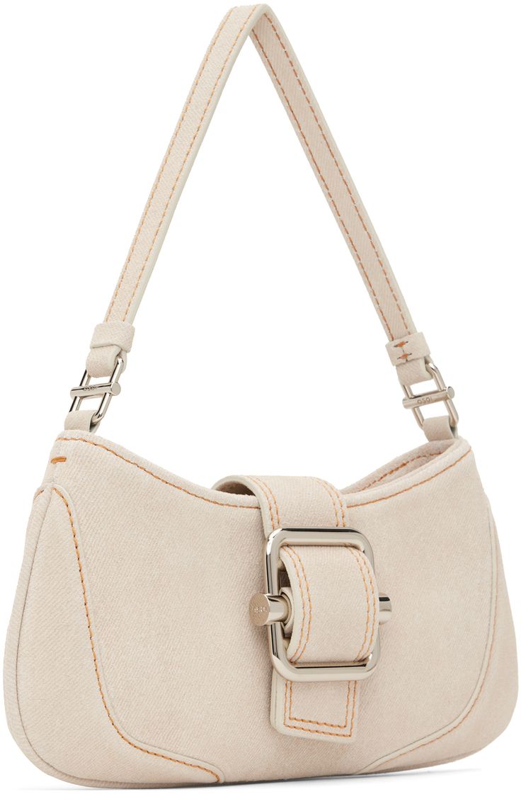 Suede shoulder bag in beige. Trompe l'œil effect throughout. · Fixed shoulder strap · Pin-buckle hardware at magnetic press-stud tab · Zip closure · Patch pocket at interior · Brushed jersey lining · Logo-engraved silver-tone hardware · Contrast stitching in brown · H4.5 x W10 x D1 in Supplier color: Denim cream Beige Leather Bag With Buckle Closure, Chic Beige Bag With Buckle Closure, Canvas Shoulder Bag With Palladium Hardware For Daily Use, Beige Shoulder Bag With Silver-tone Hardware For Everyday Use, Chic Beige Shoulder Bag With Buckle Closure, Everyday Use Canvas Bag With Silver-tone Hardware, Modern Cream Shoulder Bag With Silver-tone Hardware, Modern Beige Shoulder Bag With Metal Hardware, Daily Cream Shoulder Bag With Silver-tone Hardware