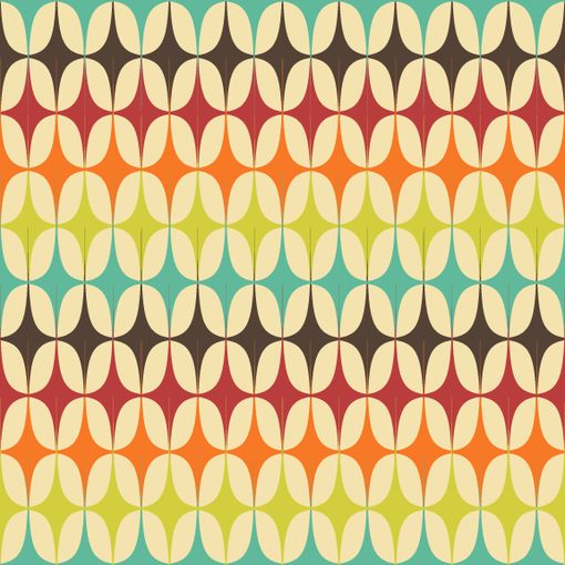 an abstract geometric design in shades of green, orange and yellow with circles on the center