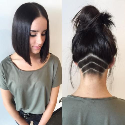 Bob+With+Nape+Undercut Bob Lung, Undercut Hair Designs, Undercut Long Hair, Undercut Designs, Short Hair Undercut, Lob Haircut, Hair Tattoos, Long Bob Hairstyles, Undercut Hairstyles