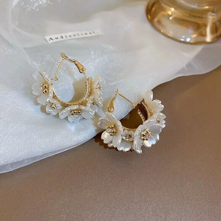 I just added a new item to eBay, Pearl Hoop Earrings Rhinestone Imitation White Flower Fashion Jewelry Wedding! #eBay #eBaySeller White Flower Earring, Female Jewelry, Women's Circle, Luxury Flowers, Pearl Hoop Earrings, Stylish Earring, Fashion Jewelry Earrings, Simple Fashion, Flower Earrings Studs