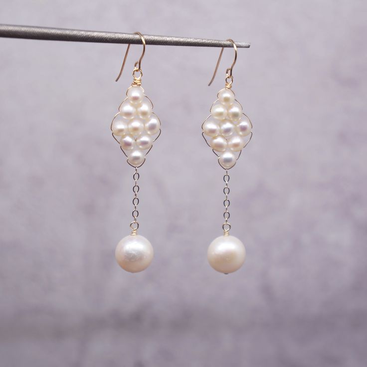 Elegant Pearl White Pearl Earrings As Gift, Akoya Pearl Dangle Earrings For Wedding, Pearl White Chandelier Earrings Made Of Pearl For Gifts, Elegant Pearl Chandelier Earrings As A Gift, Delicate Pearl Drop Chandelier Earrings As Gift, Akoya Pearl Drop Bridal Earrings As Gift, Delicate Pearl Drop Chandelier Earrings For Gifts, Hypoallergenic Akoya Pearl Earrings For Wedding, Graceful Pearl Dangle Earrings