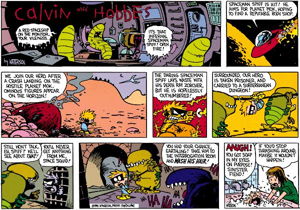 a comic strip with an image of a cartoon character in the background and text that reads,