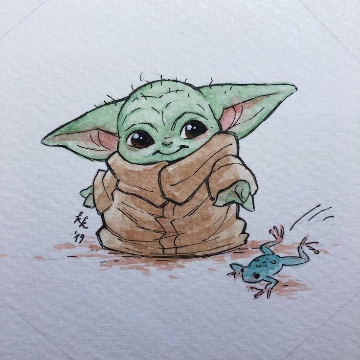 a drawing of a baby yoda and a frog