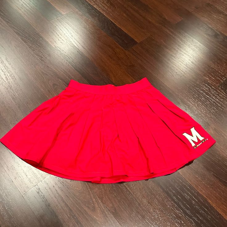 Such A Cute Red Skirt For Gamedays At University Of Maryland! Never Worn And Has Tags On It! Red Skirt With Elastic Waistband, Red Skirt With Elastic Waistband For Spring, Red Cotton Flared Skirt Bottoms, Red Bottoms For Cheerleading In Summer, Red Cotton Lined Skirt, Red Elastic Waistband Mini Skirt For Summer, Red Mini Skirt With Elastic Waistband, Stretch Red Skirt With Elastic Waistband, Flowy Red Mini Skirt With Elastic Waistband