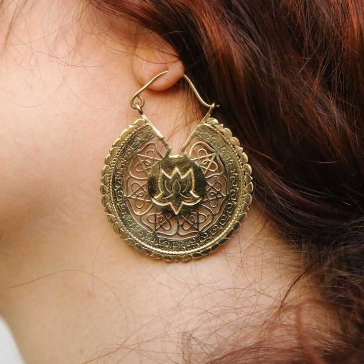 Mandala Earrings handcrafted in India. Does not get oxidize or rust when in contact with water. Nickel Free Made to Order Diameter 43 mm Handcrafted with brass Ships out within 3–5 business days TRIBAL DESERT Vintage Pierced Jewelry For Festivals, Symbolic Bronze Brass Jewelry, Vintage Round Earrings For Festivals, Vintage Bronze Earrings For Festival, Bohemian Round Brass Plug Earrings, Bohemian Bronze Plug Earrings, Bohemian Bronze Round Plug Earrings, Vintage Brass Hoop Earrings For Festivals, Brass Earrings With Antique Finish For Gift