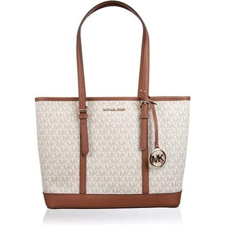 Michael Kors Women's Vanilla Canvas Jet Set Travel Shoulder Bag Carryall Tote Michael Kors Women's Vanilla Canvas Jet Set Travel Shoulder Bag Carryall Tote. This Jet Set Tote Bag Is The Ideal Travel Companion. A Perfect Size, It’s Roomy Enough To Store Your Essentials Without Weighing You Down. Logo-Print Canvas And A Gold-Tone Charm Make A Luxe Statement, While A Top-Zip Fastening Ensures Your Belongings Will Stay In Placewhether You’re In Flight Or On The Ground. White Coated Canvas Shoulder Bag With Removable Pouch, Michael Kors Beige Bags With Leather Trim, White Coated Canvas Shoulder Bag With Gold-tone Hardware, White Coated Canvas Bag With Removable Pouch, White Coated Canvas Bags With Removable Pouch, White Shoulder Bag With Gold-tone Hardware, Classic White Coated Canvas Shoulder Bag, Chic White Bags With Leather Trim, Elegant White Coated Canvas Bag