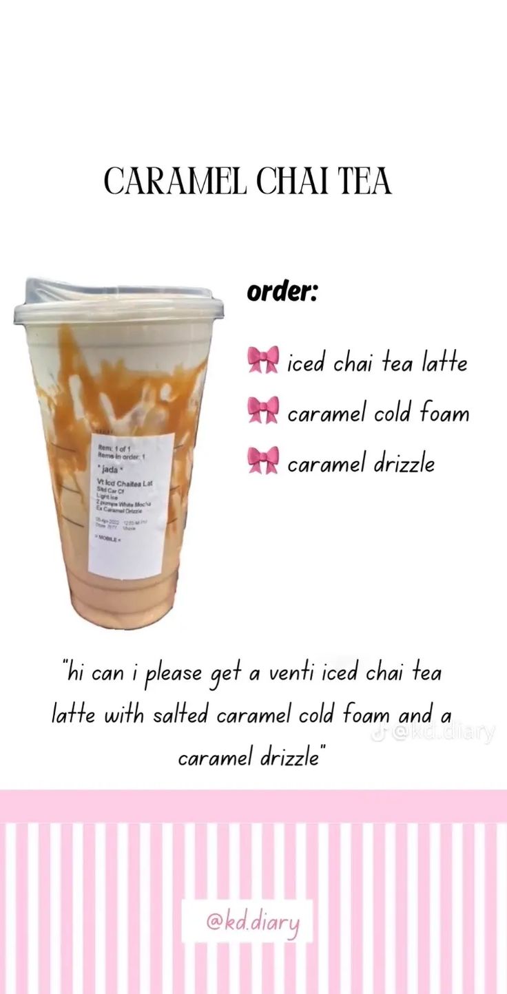 an advertisement for caramel chai tea with instructions on how to use the label