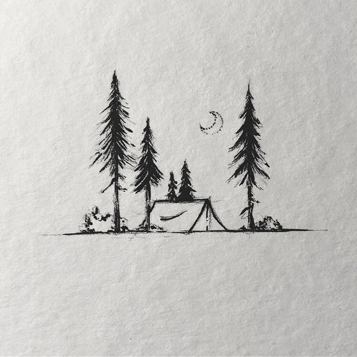 a drawing of a tent in the woods