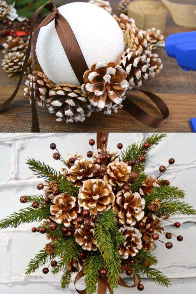 pine cones are being used to decorate christmas decorations