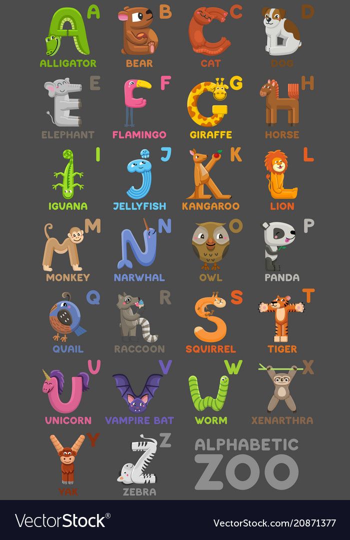 the alphabet is made up of letters and numbers with different animals on them, as well as