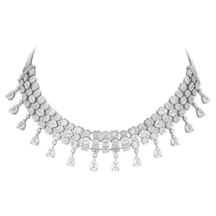 Necklace in 18kt white gold set with 274 princess, marquise and baguette cut diamonds 12.11 cts and 534 diamonds 6.70 cts Necklace Set Diamond, Fancy Umbrella, Expensive Necklaces, Jewellery Photo, Weddings Idea, Ruby And Diamond Necklace, Bridal Diamond Necklace, Noble Lady, The Bling Ring