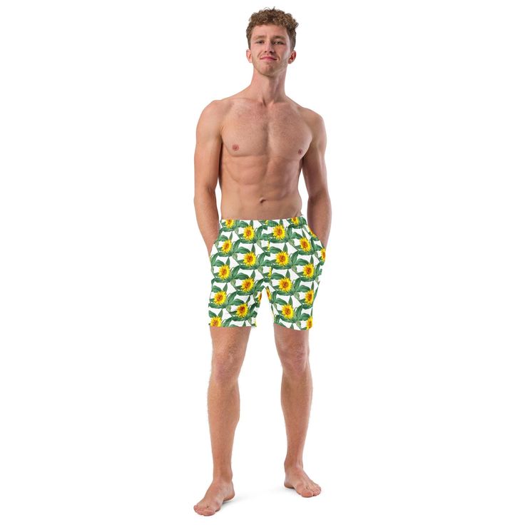 These swim trunks have everything you need for a hot summer day--they're quick-drying and breathable, have multiple pockets for your belongings, and feature a silky, anti-chafe inner liner. Get yours now! * Fabric composition: 91% recycled polyester, 9% spandex * Liner composition: 92% polyester, 8% spandex * Fabric weight (may vary by 5 5.13 oz/yd² (174 g/m²)  * Four-way stretch water-repellent microfiber fabric * Anti-chafe mesh inner liner * Elastic waistband with drawcord * Mesh pockets * Sm Anti Chafing, Mens Swim Trunks, Spandex Fabric, Swim Trunks, Hot Summer, Summer Days, Water Repellent, Inside Pocket, Fabric Weights