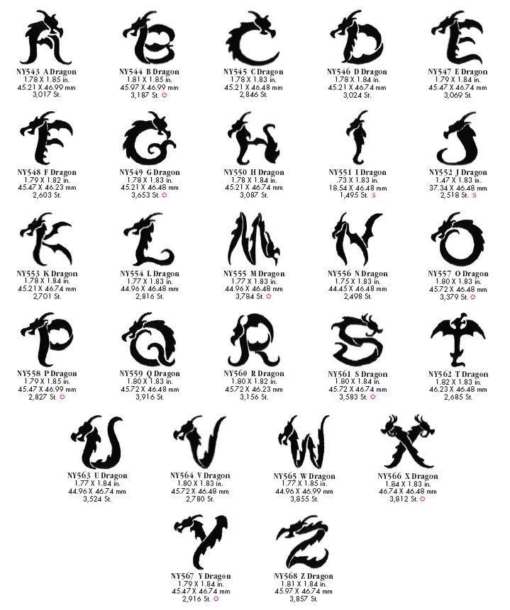 an image of the alphabets and numbers with dragon silhouettes on each one side