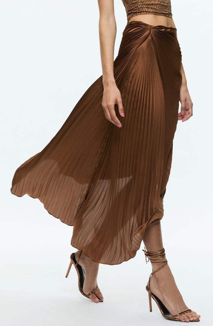 Gorgeous pleats spill down an elegant skirt fashioned with an asymmetric hem for lovely animation. 39" shortest length; 57" longest  length 100% polyester with 95% recycled polyester, 5% elastane contrast Dry clean Imported Camel Skirts, Latest Skirts, Pleated Maxi Skirt, Elegant Skirt, Pleated Maxi, Hem Skirt, Asymmetrical Skirt, Satin Skirt, Pleated Mini Skirt