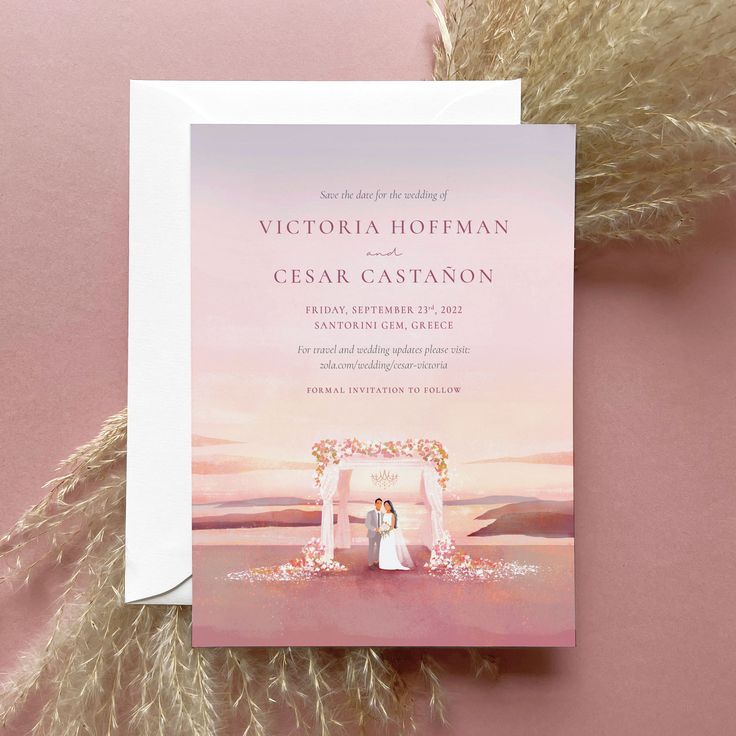 a wedding card with the words victoria hoffman and cesar catanon on it