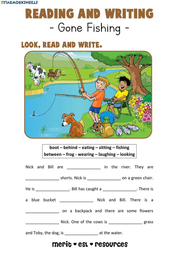 the worksheet for reading and writing gone fishing, with an image of a boy fishing