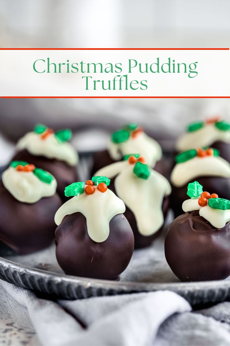 christmas pudding truffles are on a plate