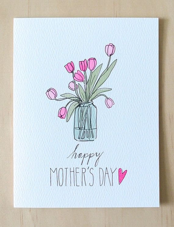 a mothers day card with pink tulips in a vase