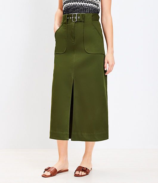 A belted waist and utility-chic pockets fresh up this long, flowing structured woven skirt with modern attitude. Front zip with button closure. Belt loops with adjustable buckle self belt. Front patch pockets. Front slit.,Imported:Imported,Length:36" long,Fabrication:98% Cotton 2% Spandex,Garment Care:Machine Washable Loft Tall Midi Utility Pocket Skirt Size 4 Valiant Green Women's by Loft Size Regular - 4 Valiant Green Women's Midi/Maxi, Skirt, 98%, Cotton, 2%, Spandex, Machine, Washable Green Pencil Skirts, Pocket Skirt, Cotton Midi Skirt, Tall Dresses, Petite Skirt, Skirt Belt, Midi Skirt Pencil, Women Midi, Linen Shop