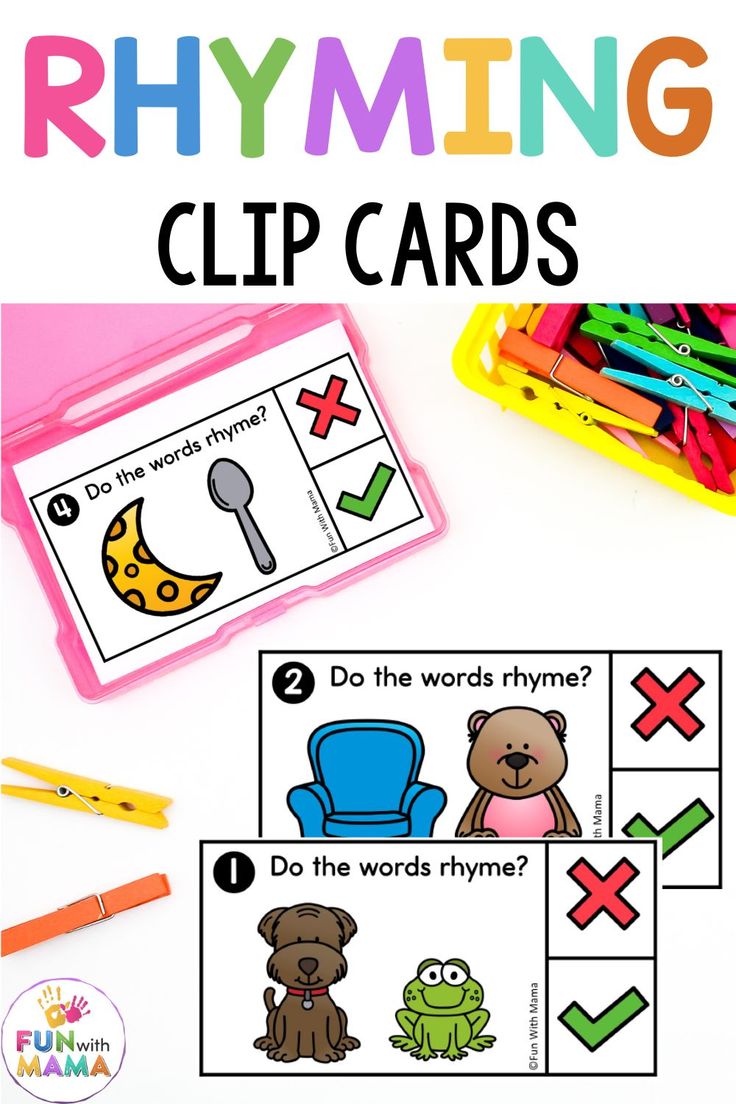 printable rhyming clip cards for kids to practice their phonicic skills