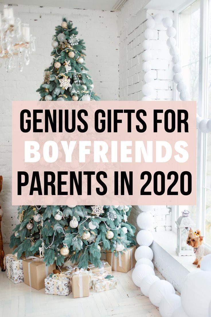 a christmas tree with presents under it and the words genius gifts for boyfriends parents in 2020