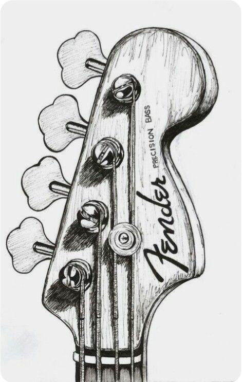 a drawing of an electric guitar with four heads on it's neck and the words,